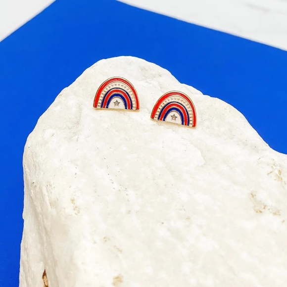 Jewelry - NEW Patriotic Rainbow Enamel Stud Earrings